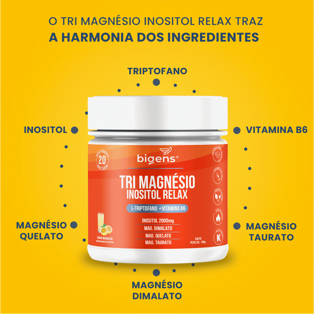 Tri Magnésio Inositol Maracujá | Triptofano + Vitamina B6 180g - Bigens