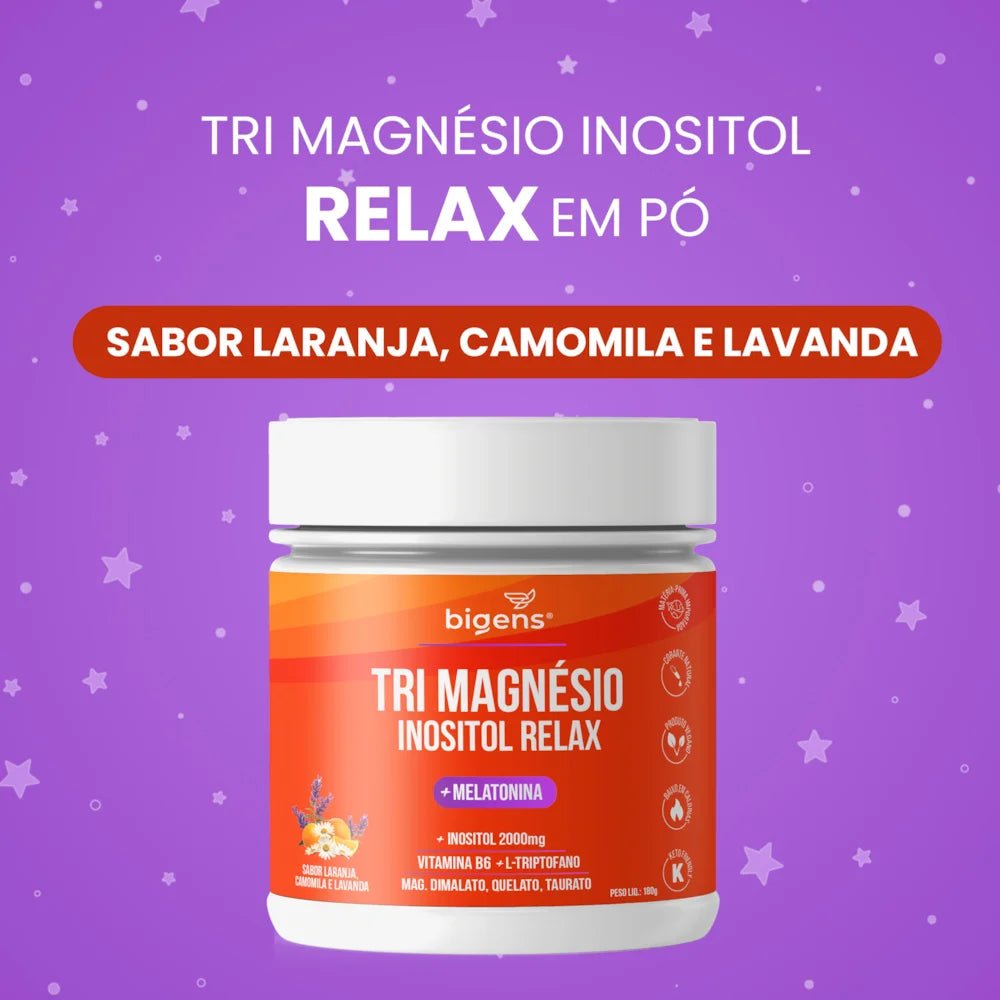 Tri Magnésio Inositol + Melatonina Lavanda | Triptofano + Vitamina B6 180g - Bigens