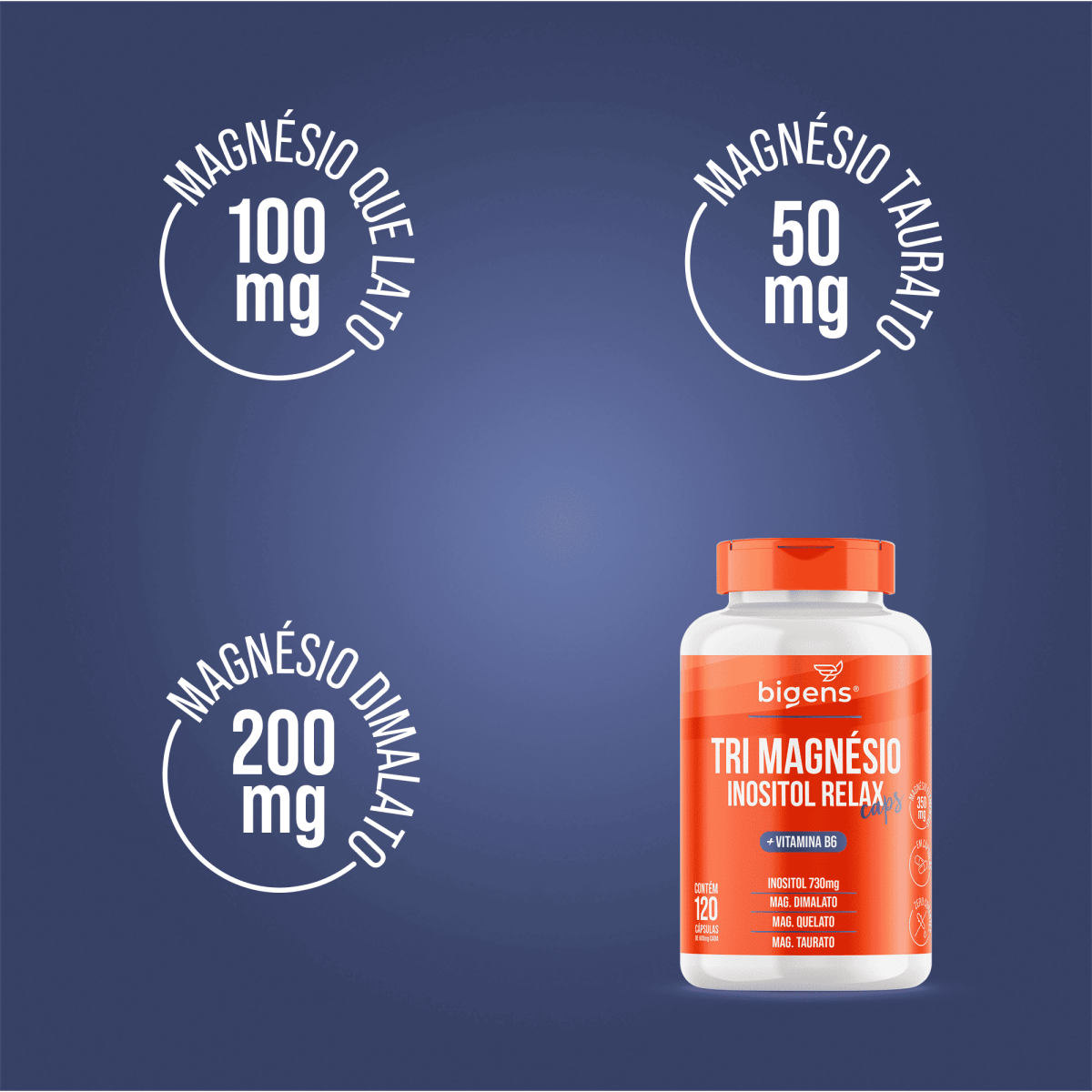 Tri Magnésio Inositol Relax | + Vitamina E 120 Cápsulas - Bigens