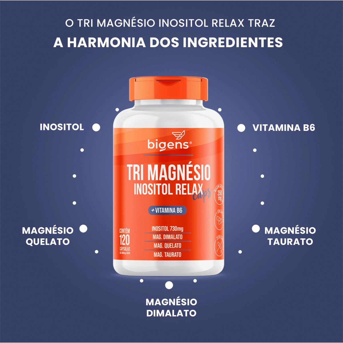 Tri Magnésio Inositol Relax | + Vitamina E 120 Cápsulas - Bigens
