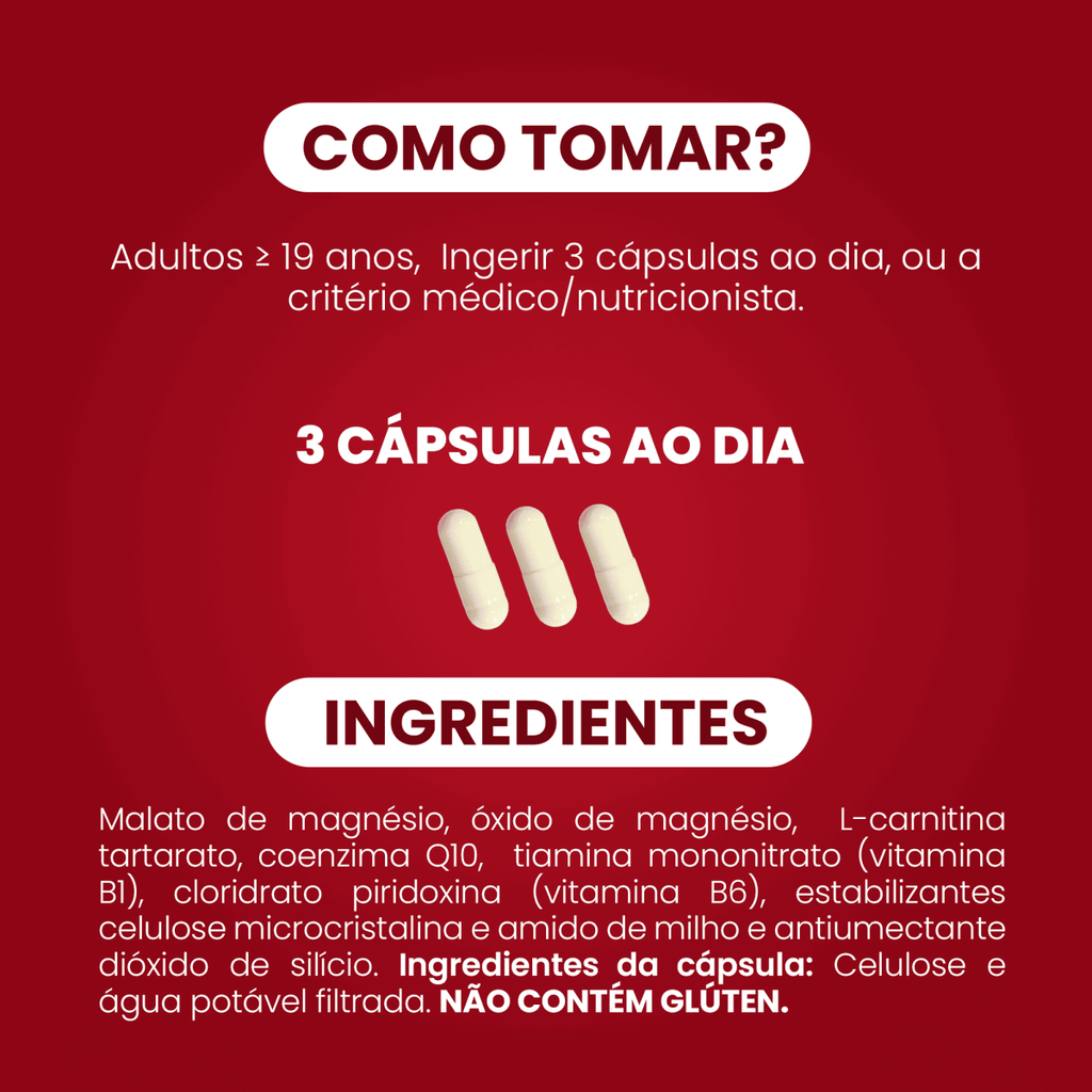 Trio Card | Coenzima Q10 + Carnitina + Magnésio + Vit. B1, B6 90 Cápsulas - Bigens