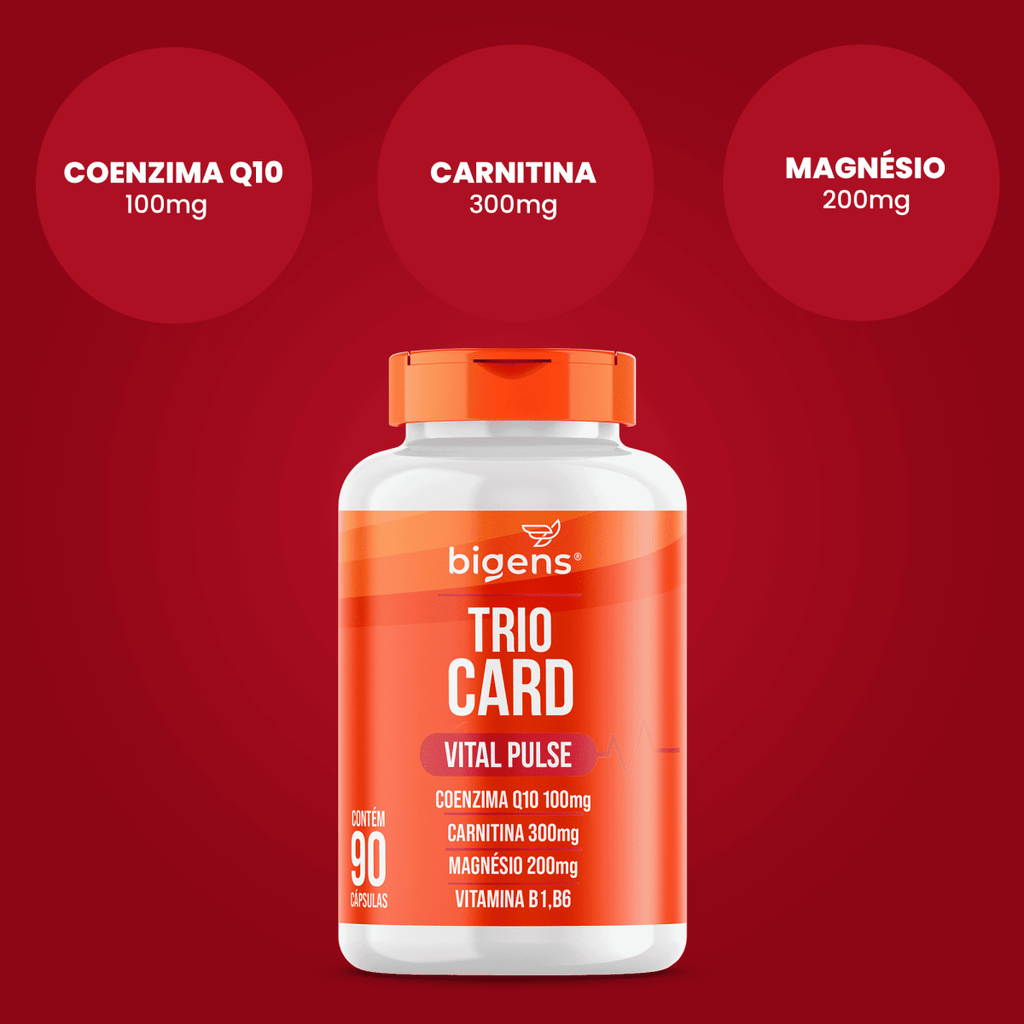 Trio Card | Coenzima Q10 + Carnitina + Magnésio + Vit. B1, B6 90 Cápsulas - Bigens