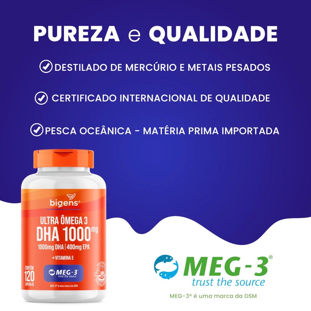 Ultra Ômega 3 | EPA 400mg DHA 1000mg + Vitamina E 120 Cápsulas - Bigens