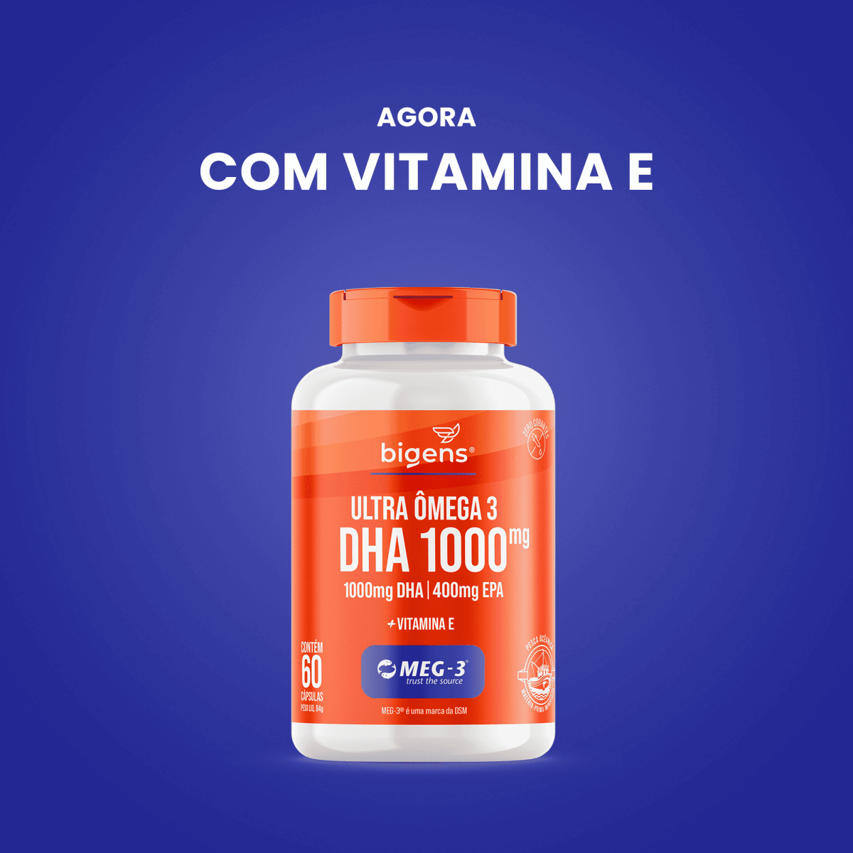 Ultra Ômega 3 | EPA 400mg DHA 1000mg + Vitamina E 60 Cápsulas - Bigens