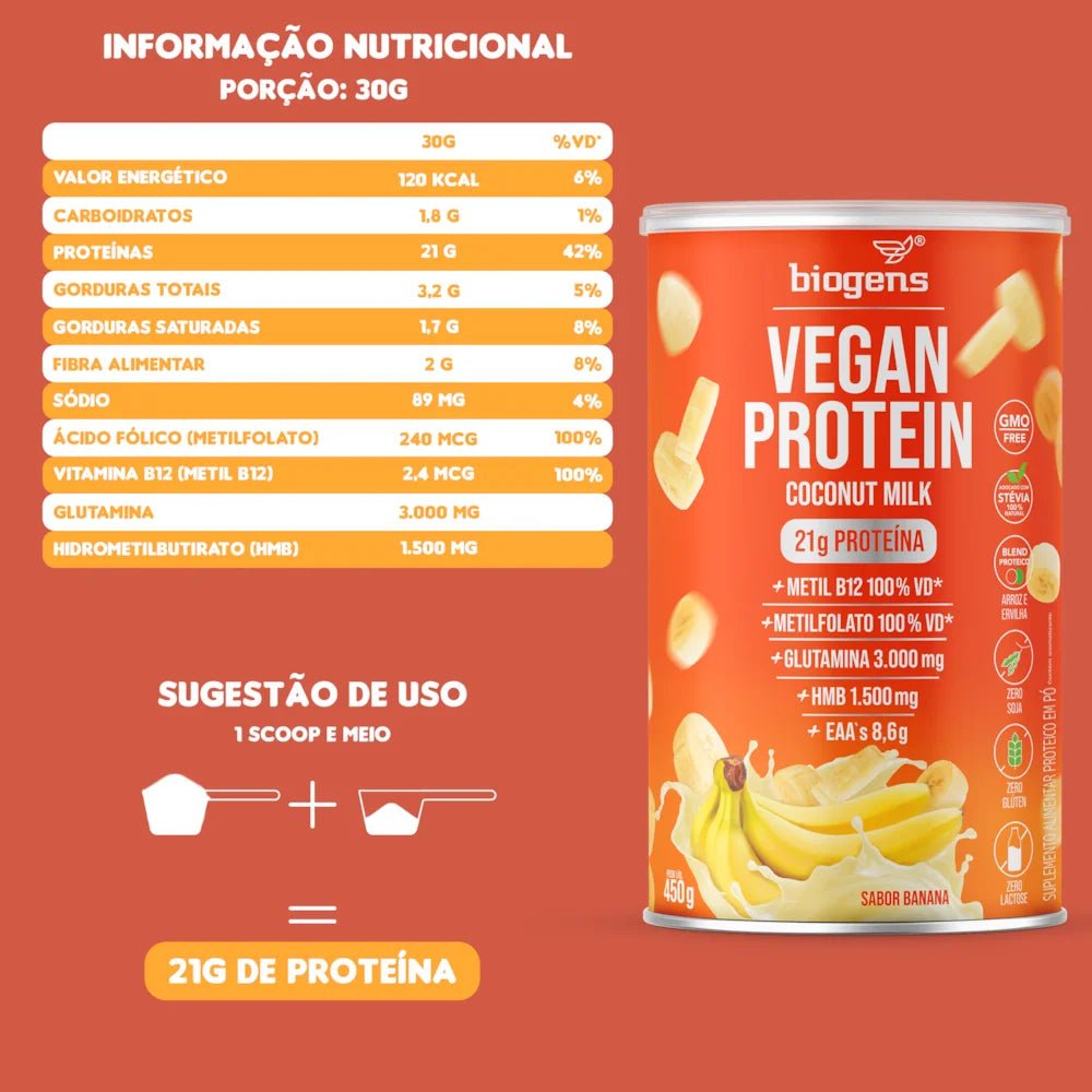 Vegan Protein Banana | 21g de Proteína 450g - Bigens