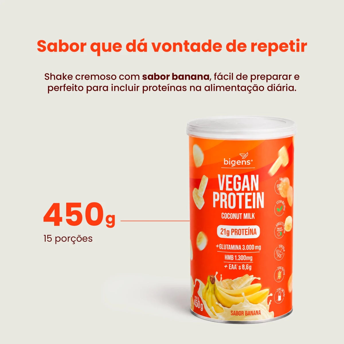 Vegan Protein Banana 21g Proteína Vegana 450g - Proteína - Bigens
