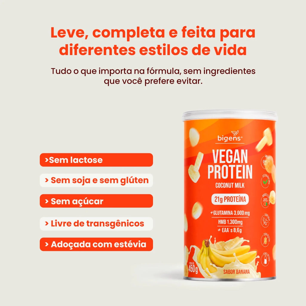 Vegan Protein Banana 21g Proteína Vegana 450g - Proteína - Bigens