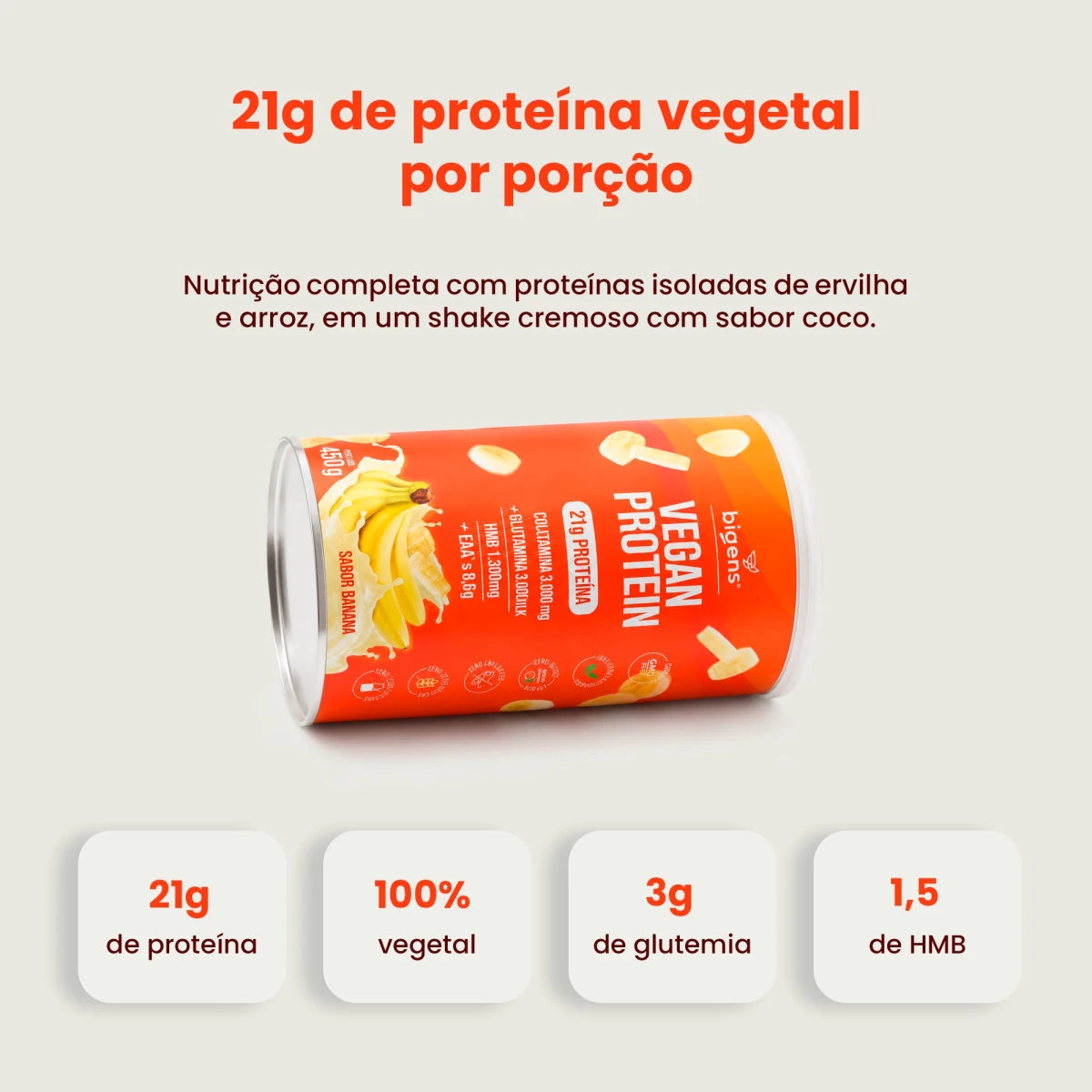 Vegan Protein Banana 21g Proteína Vegana 450g - Proteína - Bigens