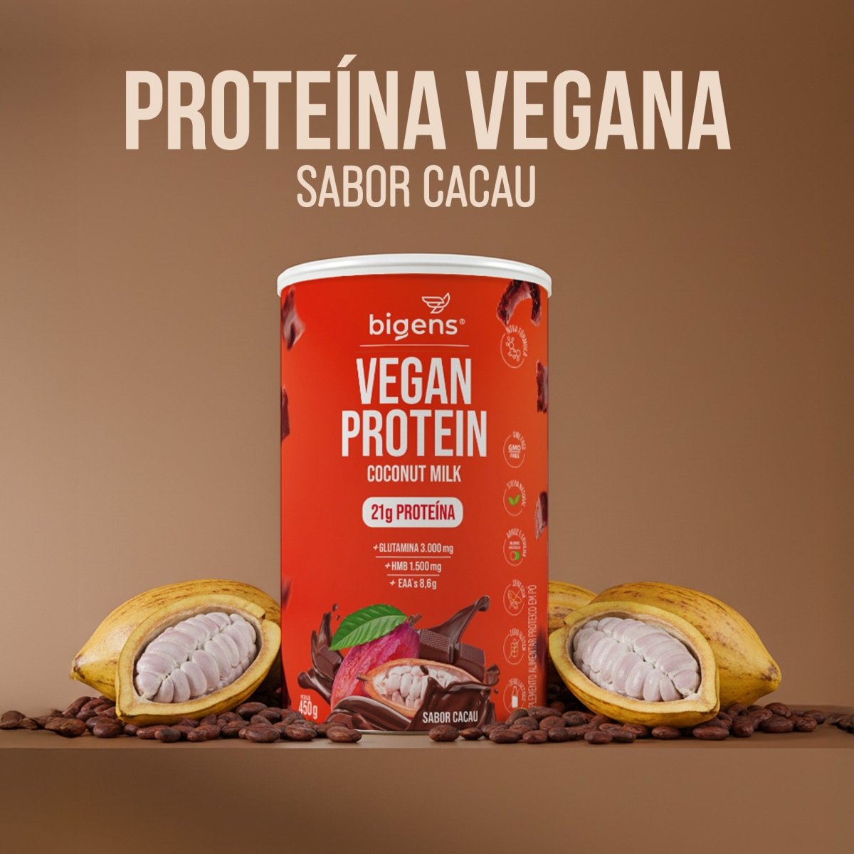 Vegan Protein Cacau | 21g de Proteína 450g - Bigens