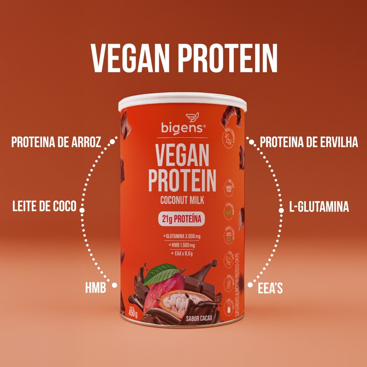 Vegan Protein Cacau | 21g de Proteína 450g - Bigens