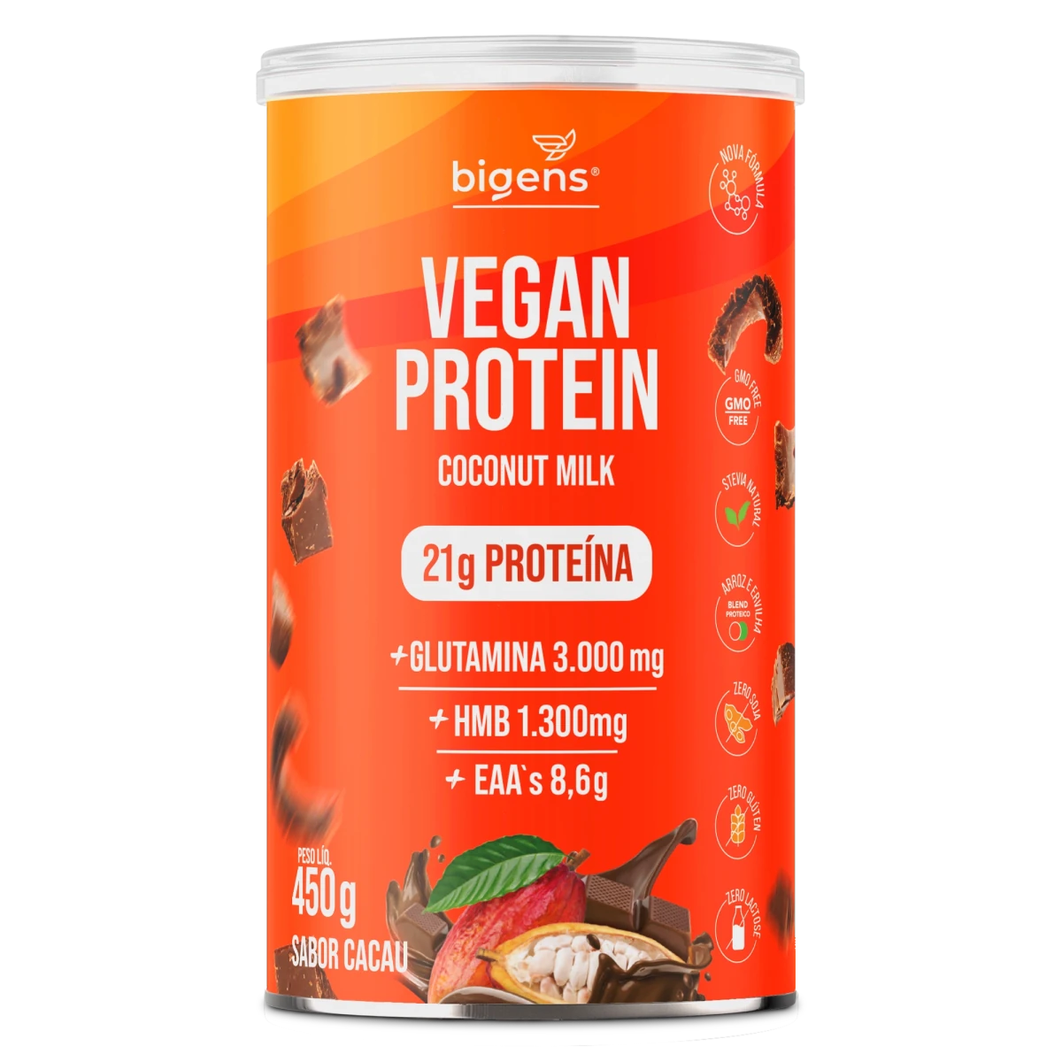 Vegan Protein Cacau 21g Proteína Vegana 450g - Proteína - Bigens