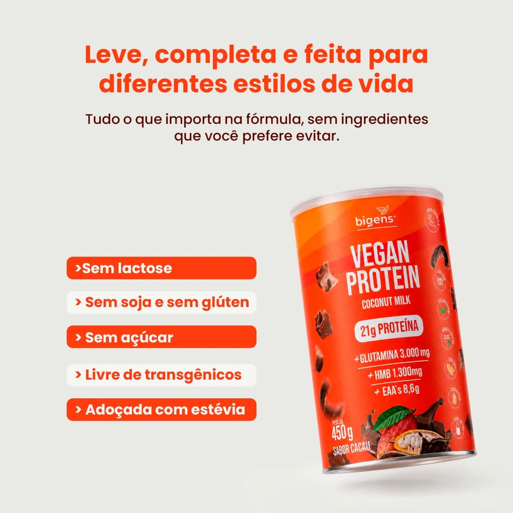 Vegan Protein Cacau 21g Proteína Vegana 450g - Proteína - Bigens
