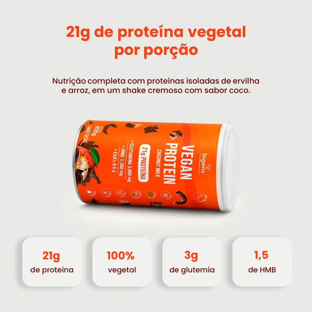 Vegan Protein Cacau 21g Proteína Vegana 450g - Proteína - Bigens