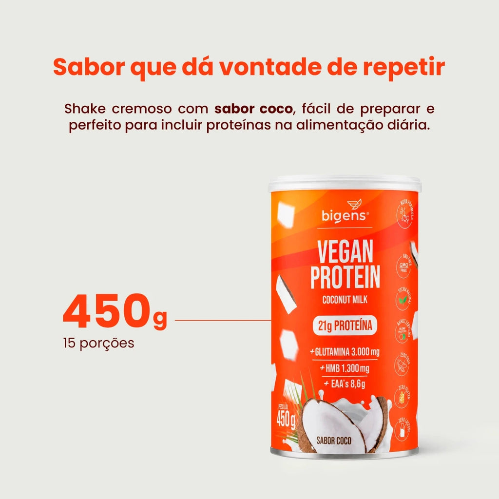 Vegan Protein Coco 21g Proteína Vegana 450g - Proteína - Bigens