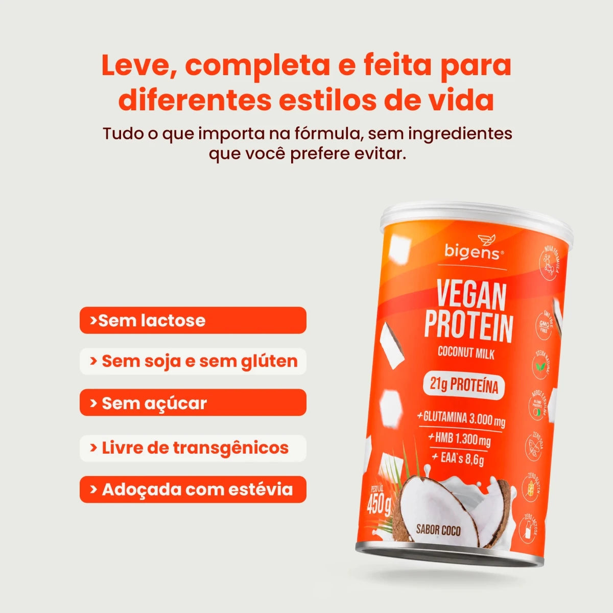 Vegan Protein Coco 21g Proteína Vegana 450g - Proteína - Bigens