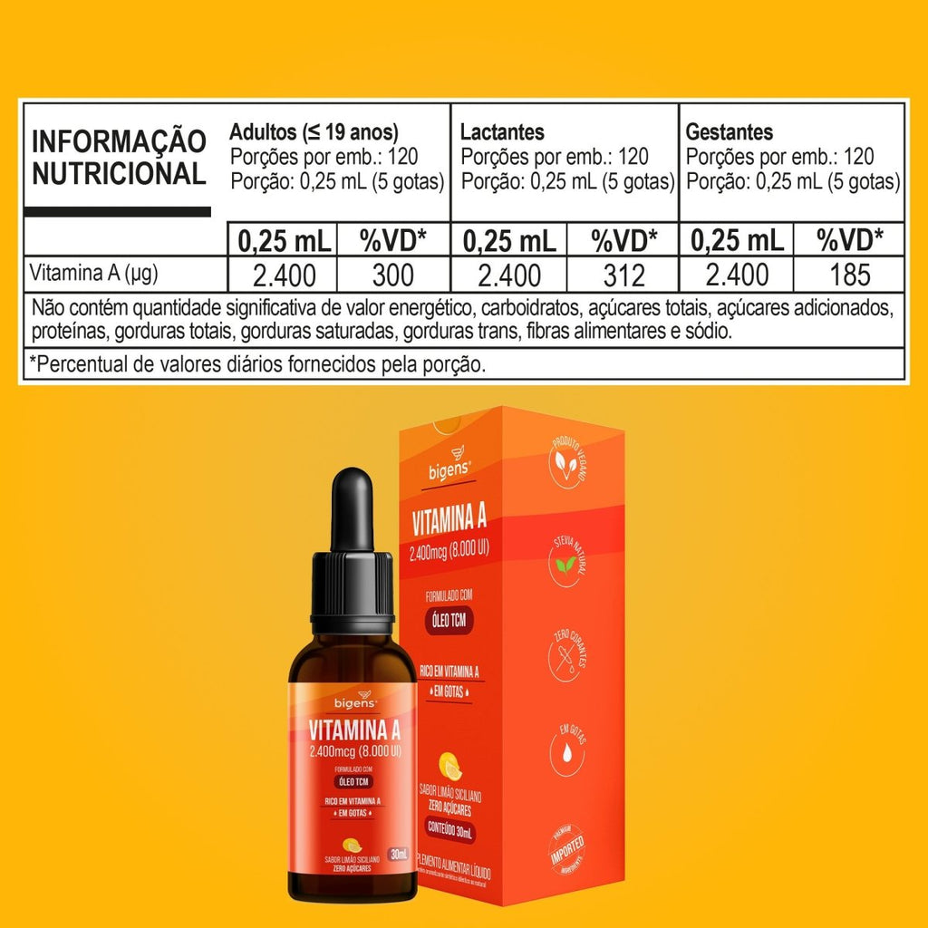 Vitamina A Líquido | Oléo TCM 30ml - Bigens