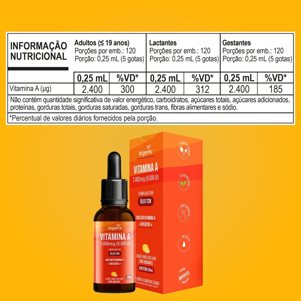 Vitamina A Líquido | Oléo TCM 30ml - Bigens