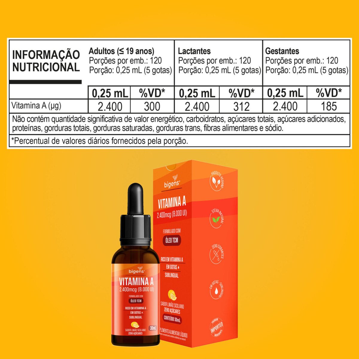 Vitamina A Líquido | Oléo TCM 30ml - Bigens