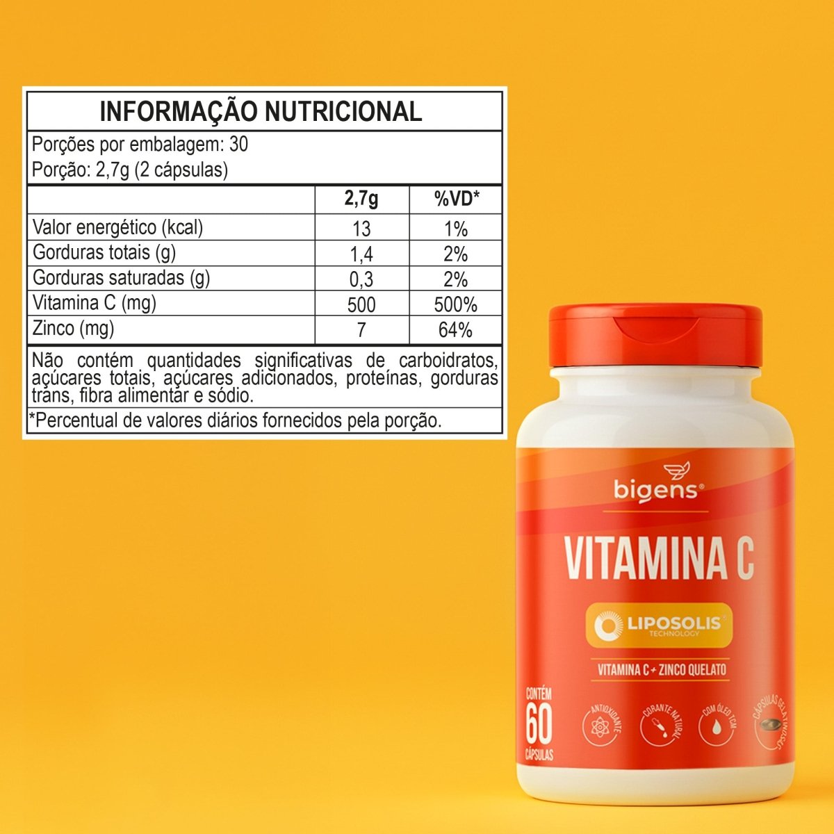 Vitamina C Liposolis® | Vitamina C + Zinco 60 Cápsulas - Bigens