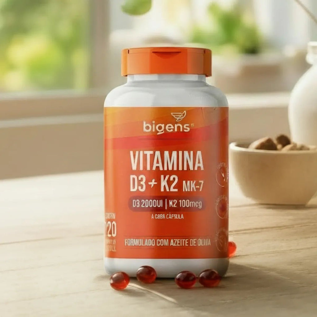 Vitamina D3 + K2 MK7 2000 UI 100mcg 60 ou 120 Cápsulas - Vitamina D - Bigens