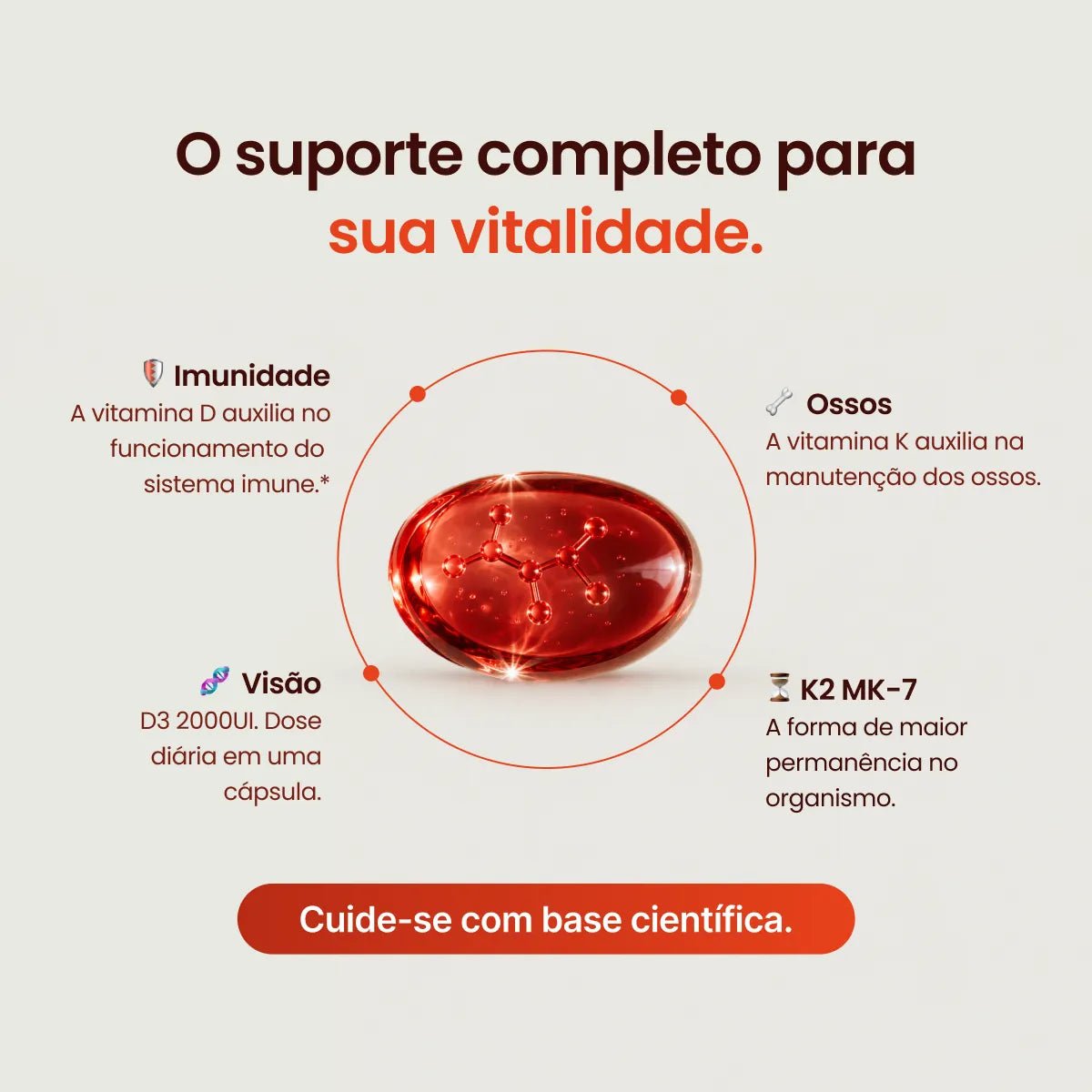 Vitamina D3 + K2 MK7 2000 UI 100mcg 60 ou 120 Cápsulas - Vitamina D - Bigens