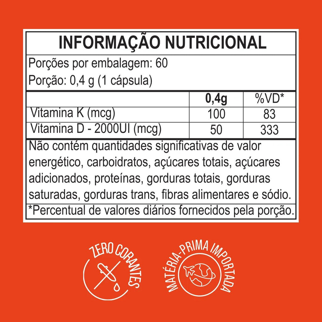 Vitamina D3 + K2 MK7 2000 UI 100mcg 60 ou 120 Cápsulas - Vitamina D - Bigens