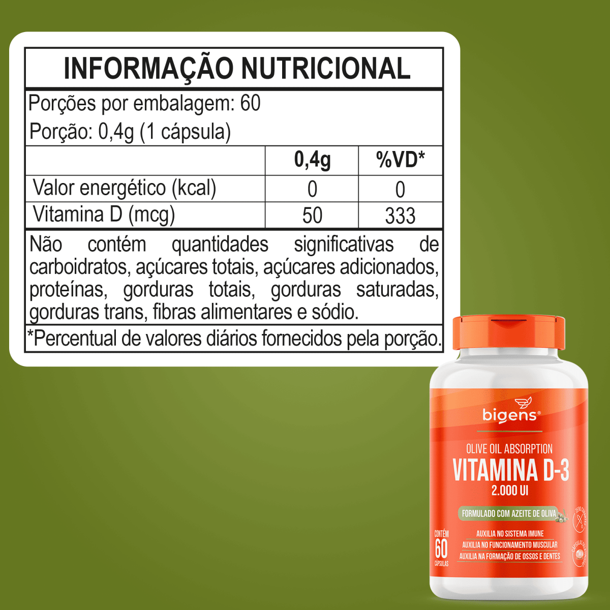 Vitamina D3 + K2 MK7 60 Cápsulas - Bigens
