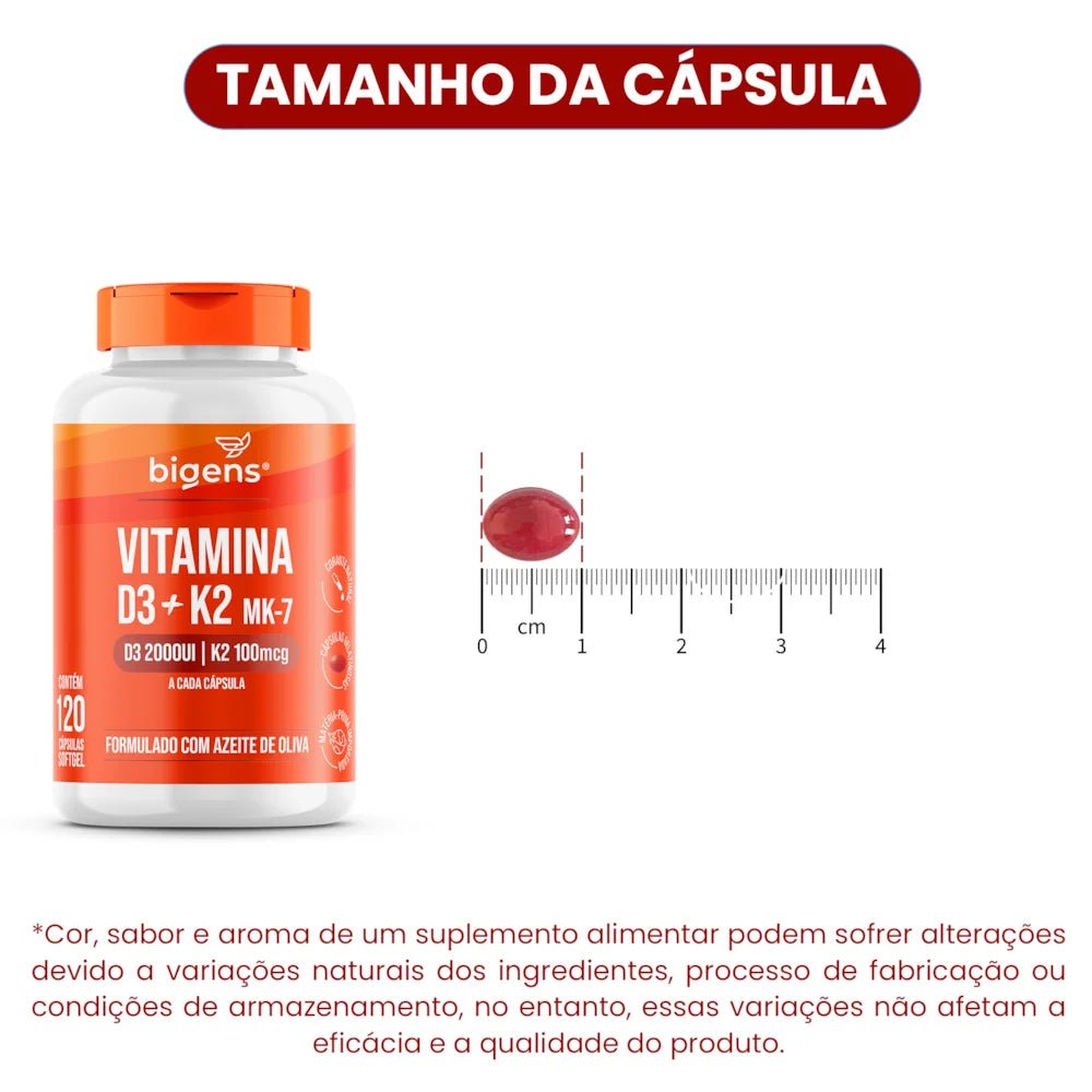 Vitamina D3 + K2 MK7 Cápsulas | 2000 UI 100 MCG 120 Cápsulas Softgel - Bigens