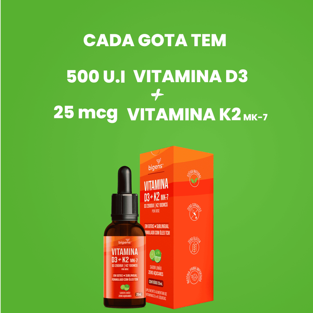 Vitamina D3 + K2 MK7 Gotas | Sabor Limão 20ml - Bigens