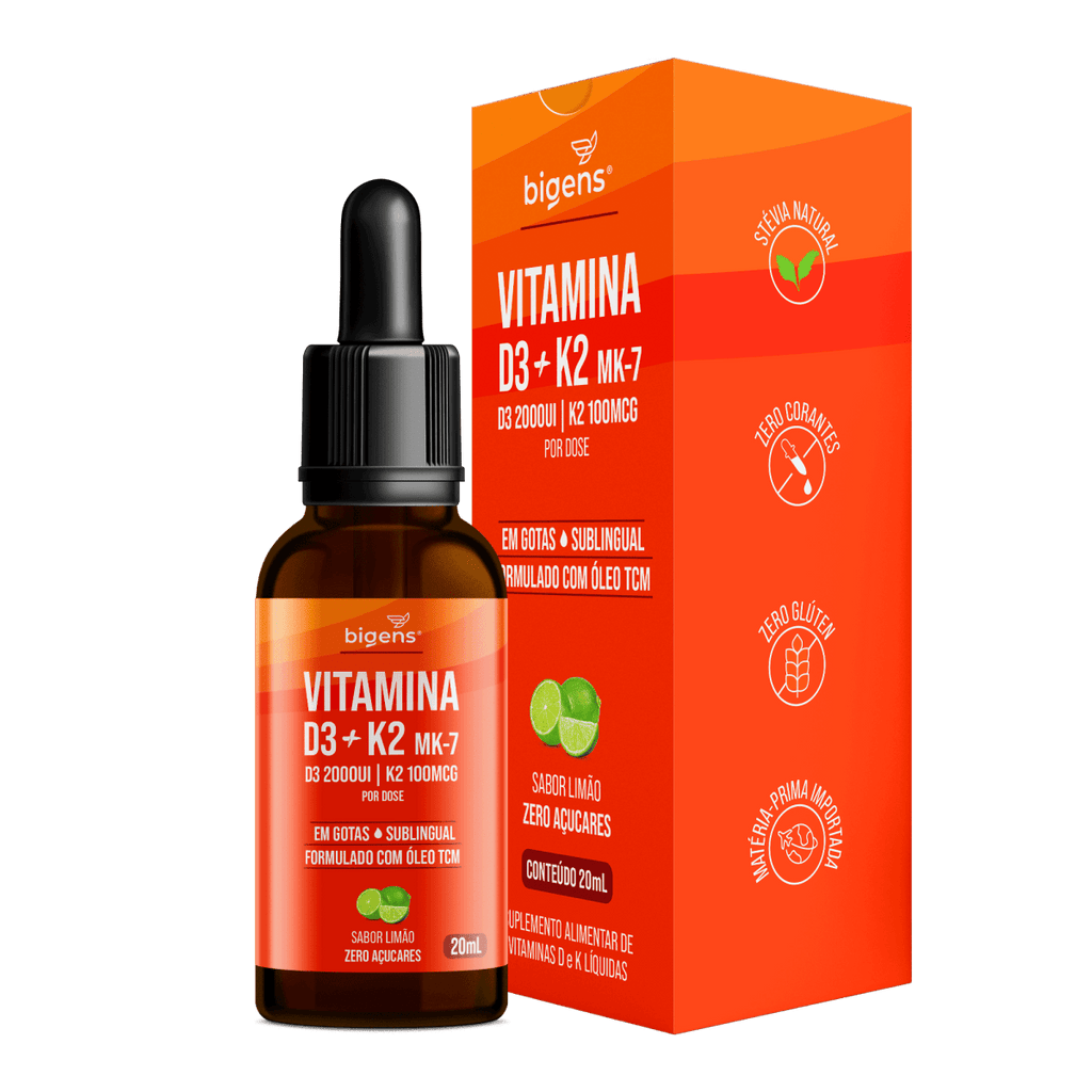 Vitamina D3 + K2 MK7 Gotas | Sabor Limão 20ml - Bigens