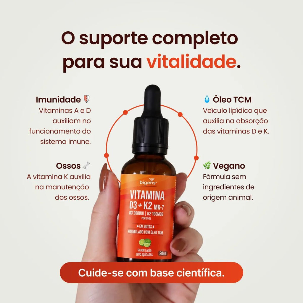 Vitamina D3 + K2 MK7 Gotas | Sabor Limão 20ml - Vitamina D - Bigens