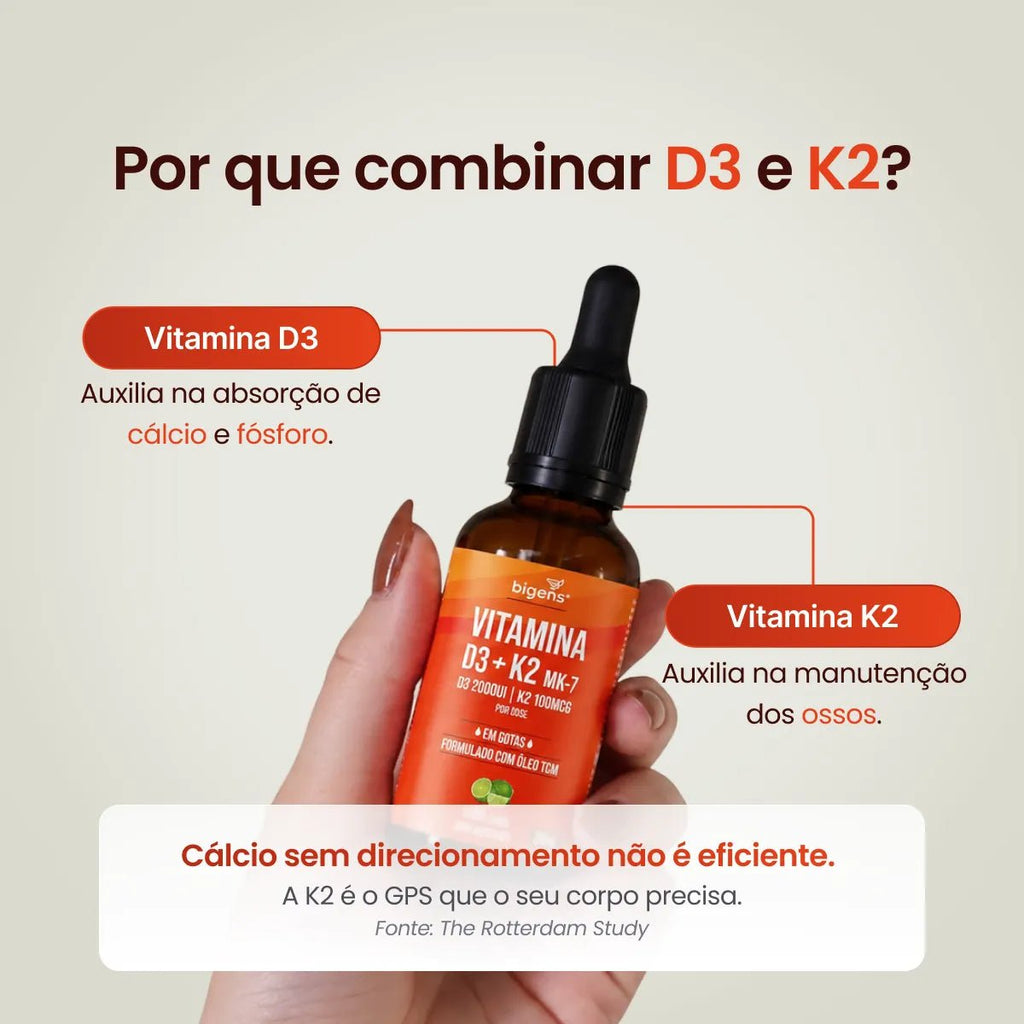 Vitamina D3 + K2 MK7 Gotas | Sabor Limão 20ml - Vitamina D - Bigens