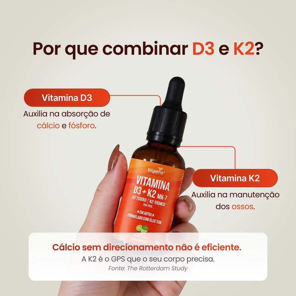Vitamina D3 + K2 MK7 Gotas | Sabor Limão 20ml - Vitamina D - Bigens