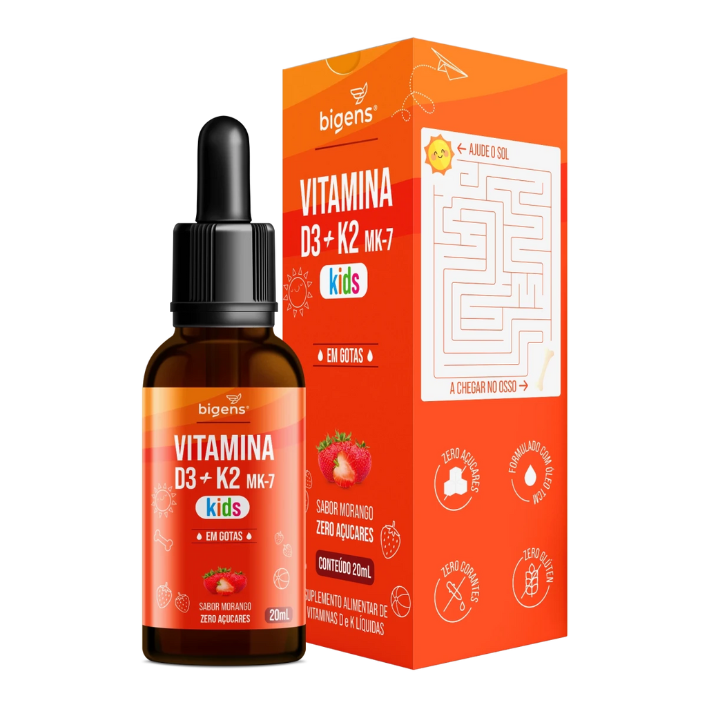 Vitamina D3 + K2 MK7 Kids | Sabor Morango 20ml - Bigens