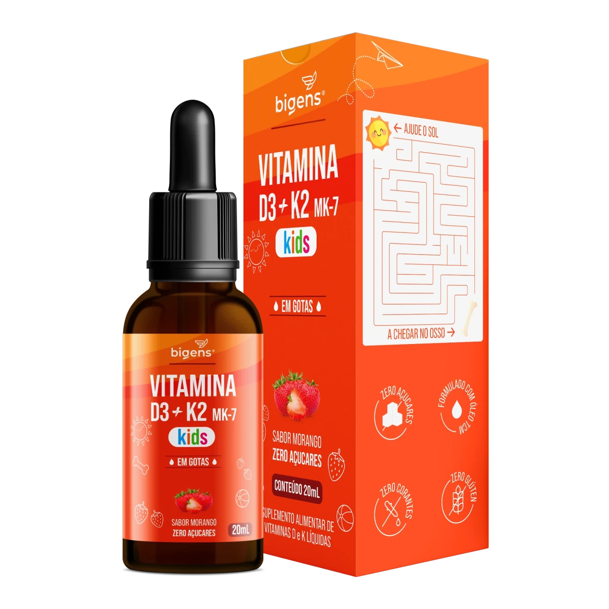 Vitamina D3 + K2 MK7 Kids | Sabor Morango 20ml - Bigens