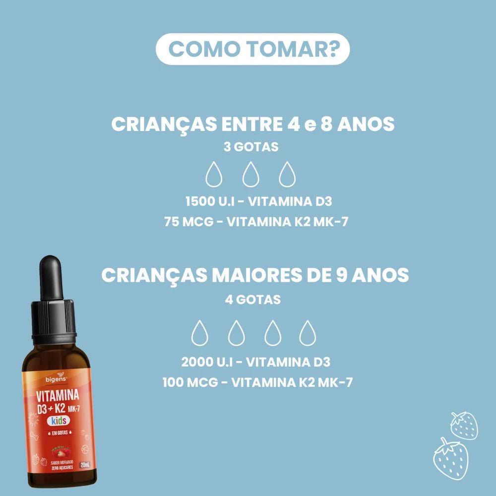 Vitamina D3 + K2 MK7 Kids | Sabor Morango 20ml - Bigens