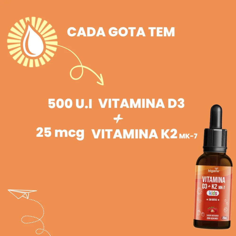 Vitamina D3 + K2 MK7 Kids | Sabor Morango 20ml - Bigens