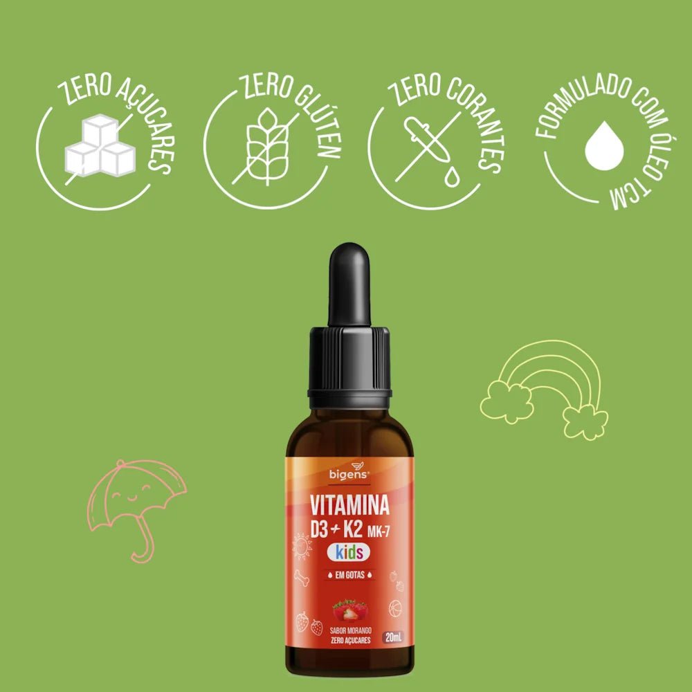 Vitamina D3 + K2 MK7 Kids | Sabor Morango 20ml - Bigens