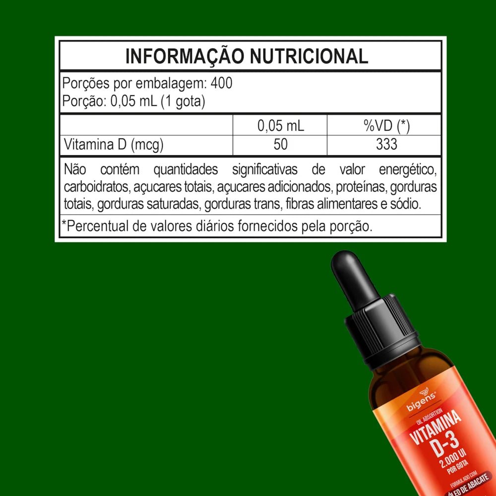 Vitamina D3 Líquida | Óleo de Abacate 20ml - Bigens