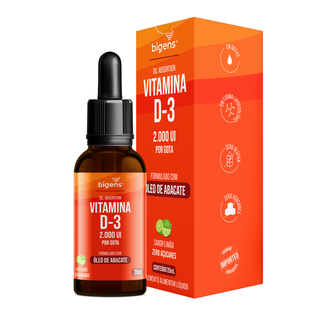 Vitamina D3 Líquida | Sabor Limão Com Óleo de Abacate 20ml - Bigens