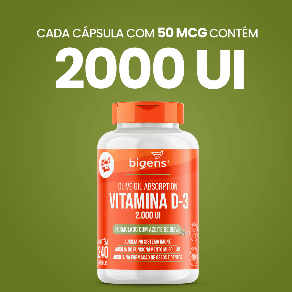 Vitamina D3 Oliva 60, 120 ou 240 Cápsulas - Bigens