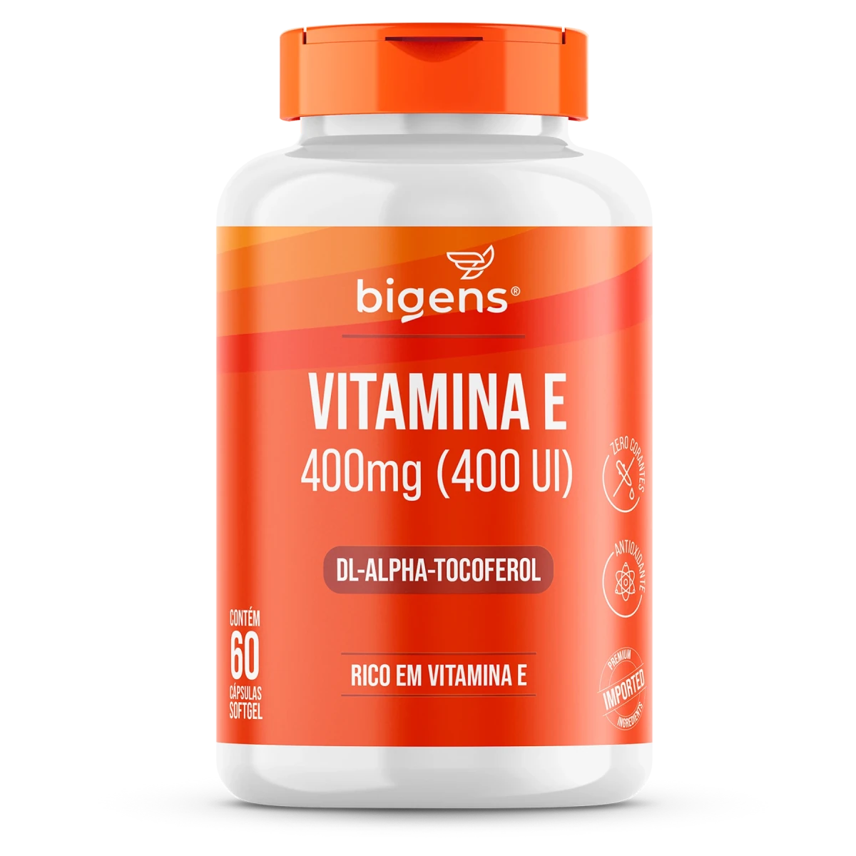 Vitamina E | 400mg (400 UI) DL - alpha - Tocoferol 60 Cápsulas Softgel - Bigens