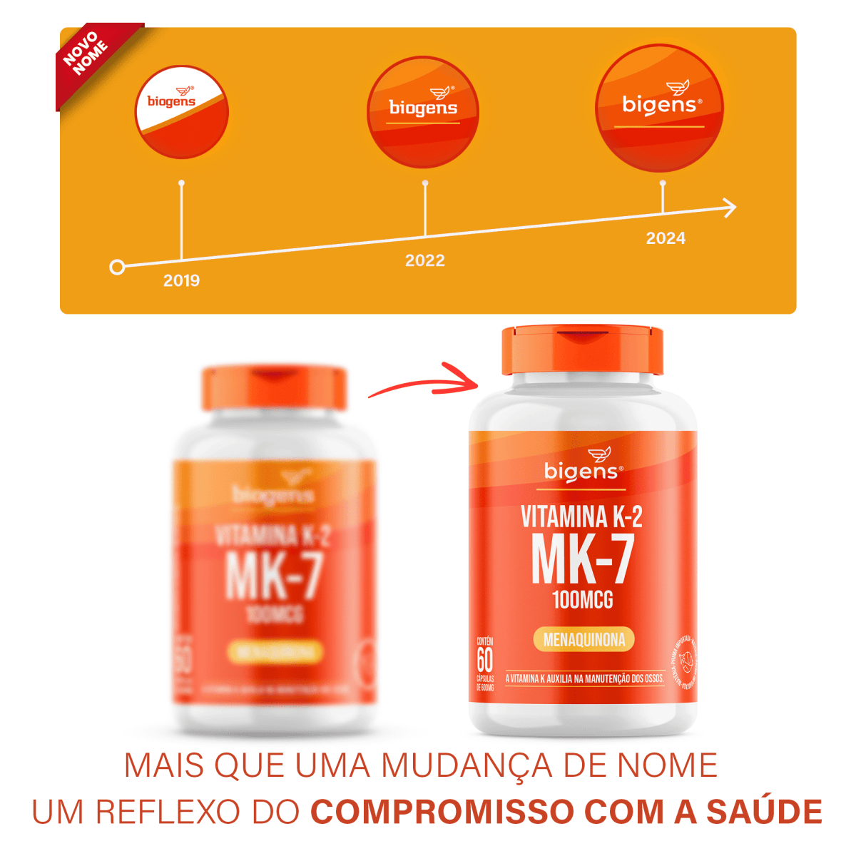 Vitamina K2 MK - 7 | Menaquinona 100MCG 60 Cápsulas - Bigens