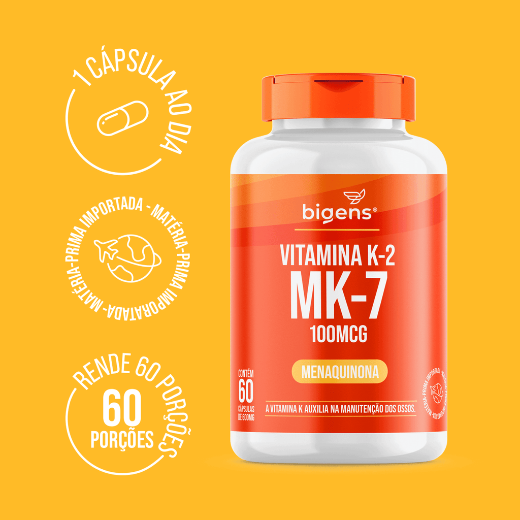 Vitamina K2 MK - 7 | Menaquinona 100MCG 60 Cápsulas - Bigens