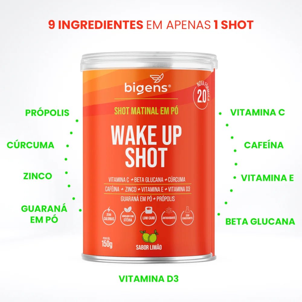 Wake Up Shot 2.0 | 9 ingredientes em 1 shot 150g - Bigens