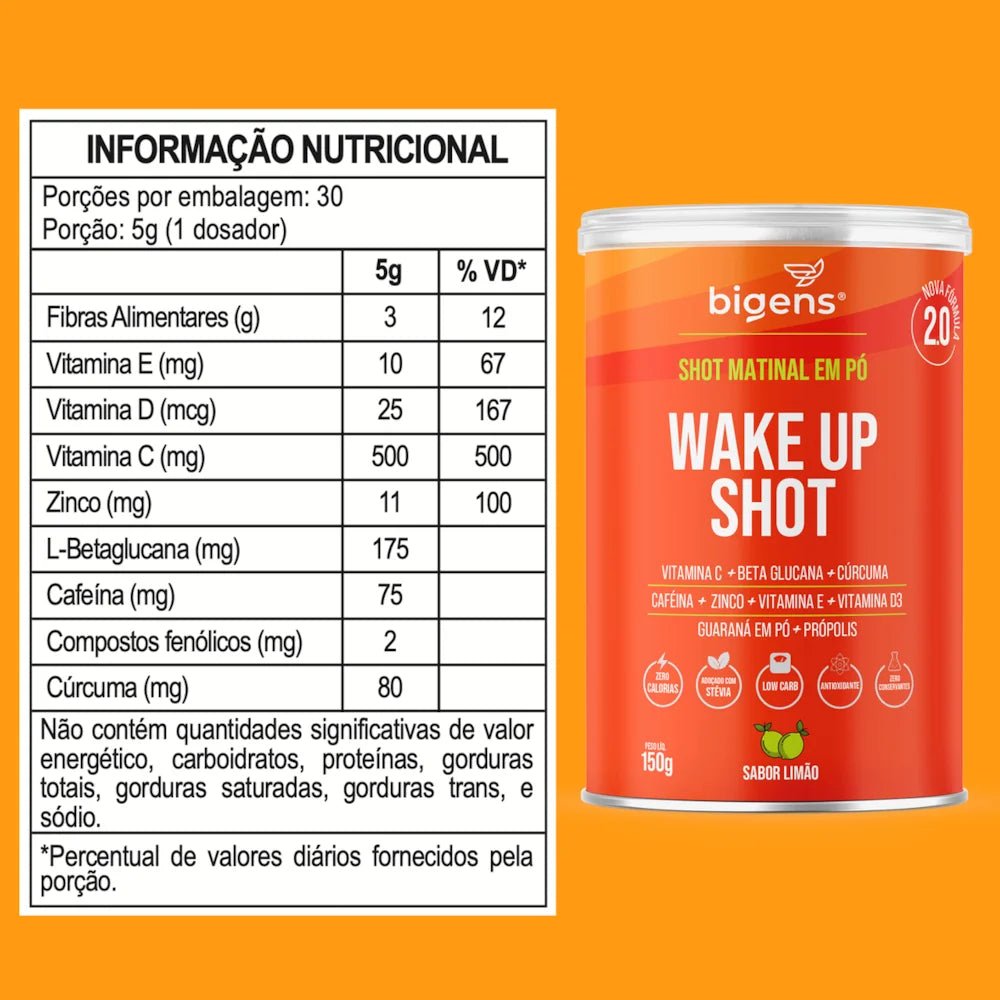 Wake Up Shot 2.0 | 9 ingredientes em 1 shot 150g - Bigens