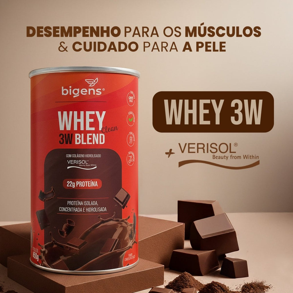 Whey 3W Blend Clean | Sabor Chocolate Suíço 22g de Proteína 450g - Bigens