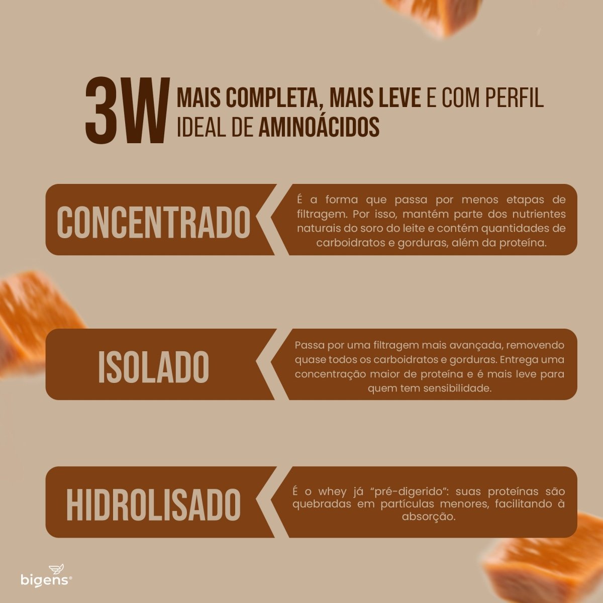 Whey 3W Blend Clean | Sabor Doce de Leite 22g de Proteína 450g - Bigens