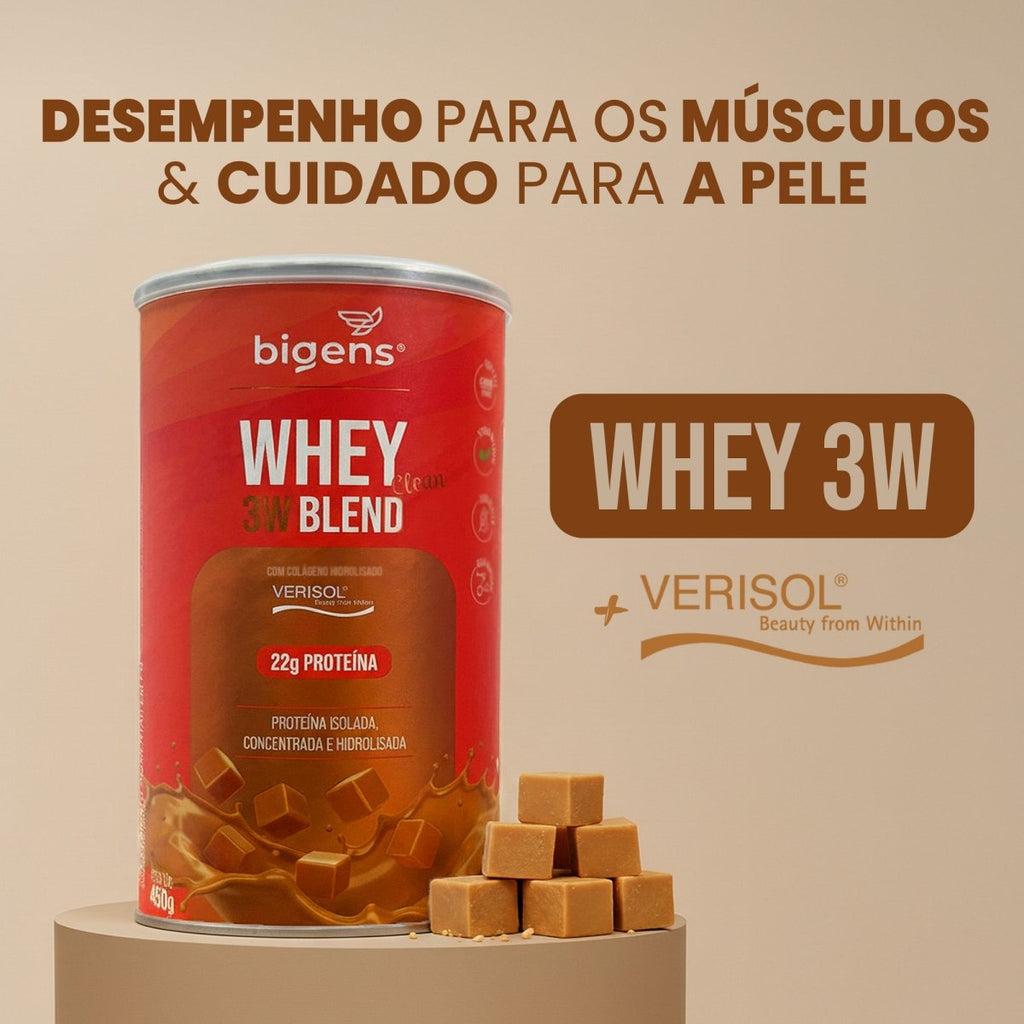 Whey 3W Blend Clean | Sabor Doce de Leite 22g de Proteína 450g - Bigens