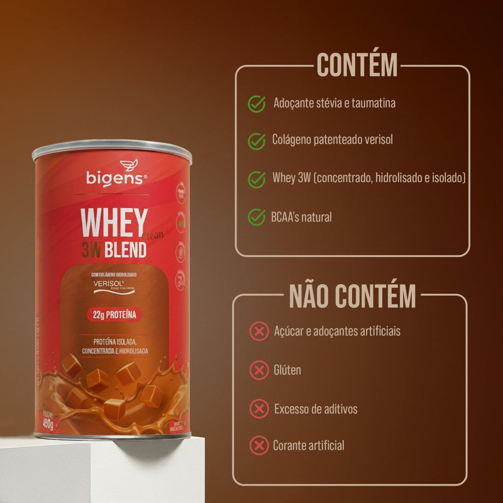 Whey 3W Blend Clean | Sabor Doce de Leite 22g de Proteína 450g - Bigens